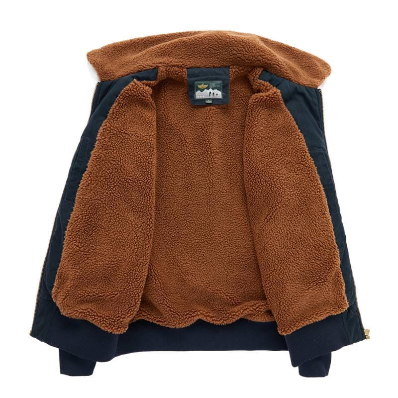 Мужское пальто из овчины с плюшевой подкладкой: Свободная молодежная летная куртка, хлопковая верхняя одежда для осени и зимы.