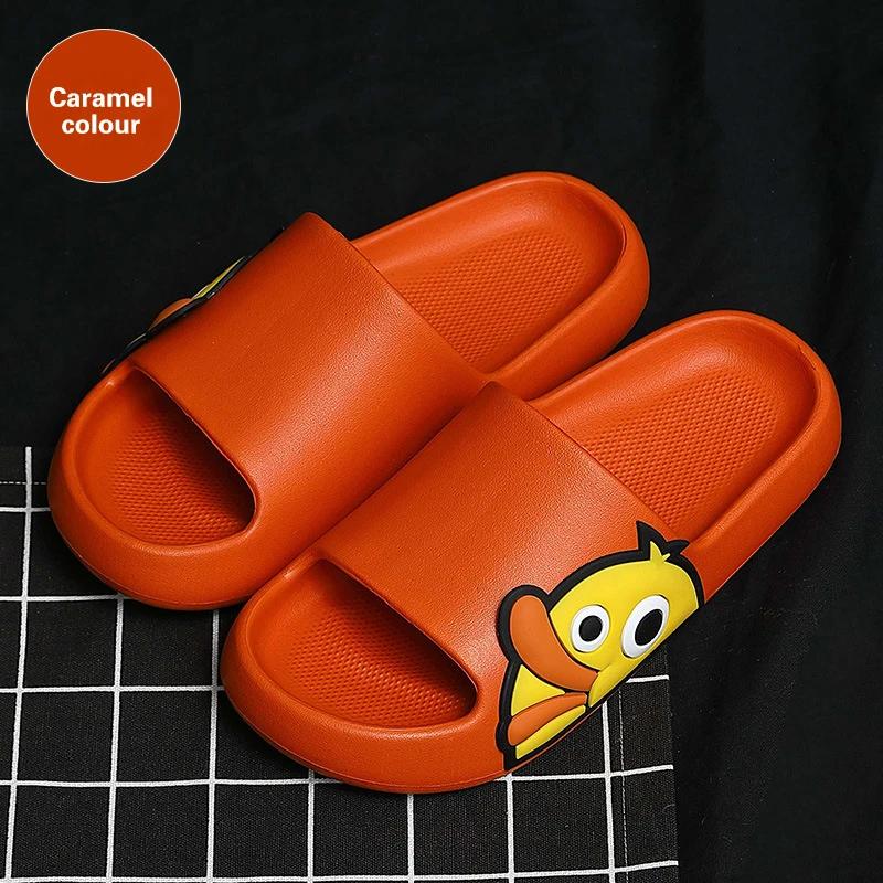 Summer Men Slides Cartoon Duck Slippers Outdoor Beach Sandals Men Non-slip Bath Flip Flops Thick Platform Parent Child Shoes