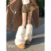 Winter Thick Warm Plush Leg Covers for Women with Bowknot Fur Leggings and Snow Boots Pile Socks