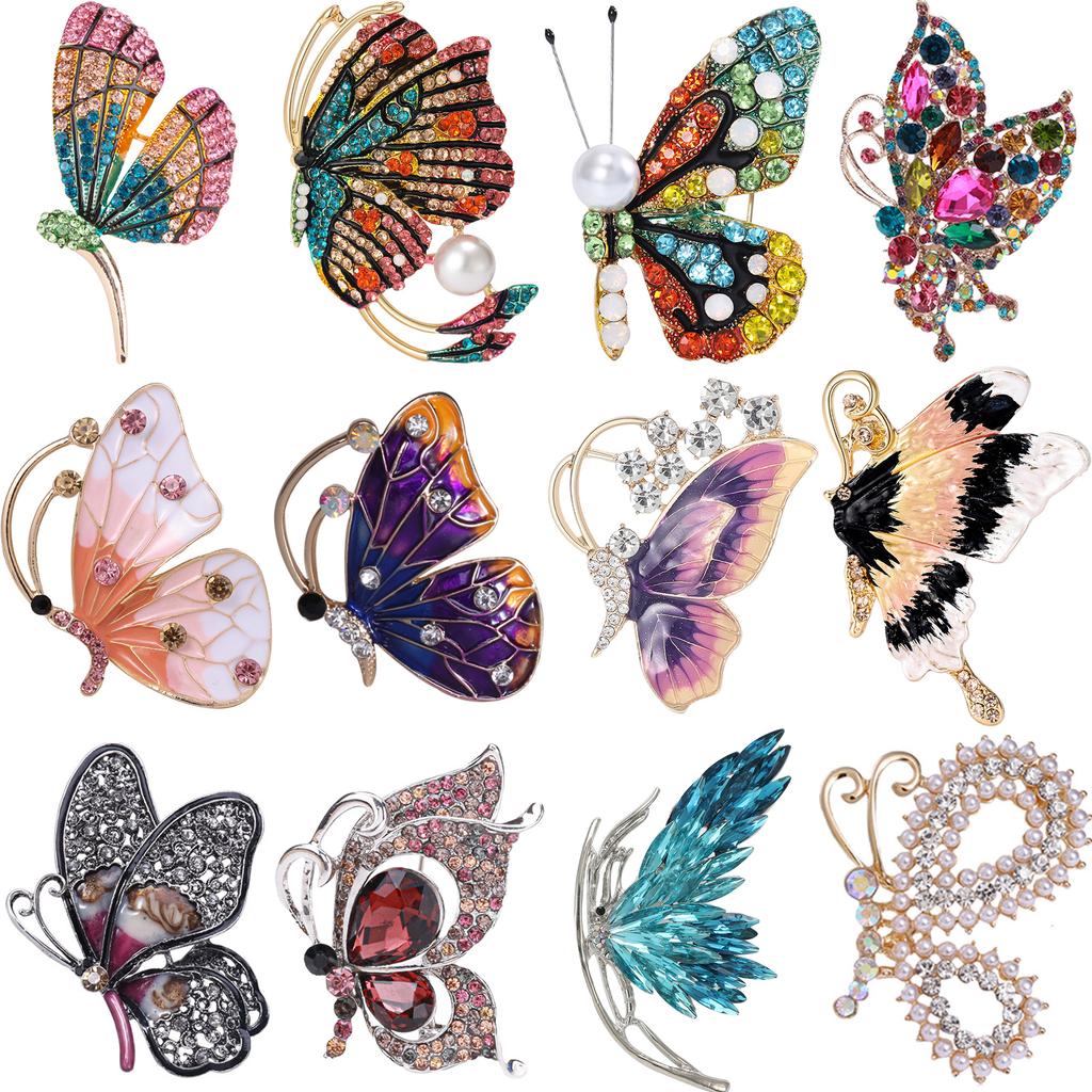 Enamel Butterfly Brooches for Women Unisex Rhinestone Insect Pins Banquet Party Backpack Gifts Jewelry Accessories