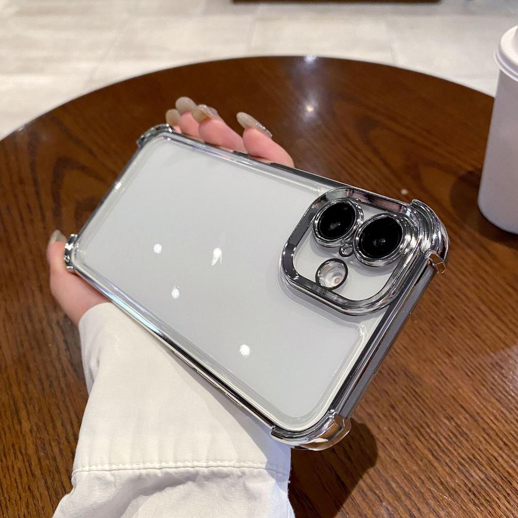 Подходит для iPhone16ProMax Гальванизированный Четырехугольный Противоударный Прозрачный Чехол для Мобильного Телефона Космический Чехол Apple 15 Жесткий Чехол Мягкий Бортик