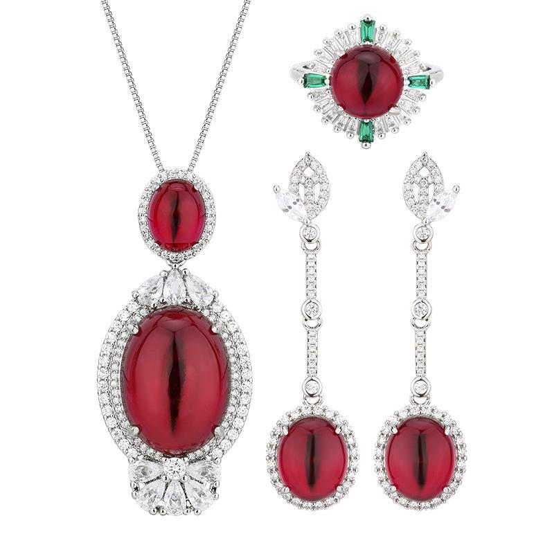 S925 Серебряный комплект из сережек, ожерелья, кольца, медные украшения, корунд цвета голубиной крови, ретро, изысканный, высокая роскошь, для женщин
