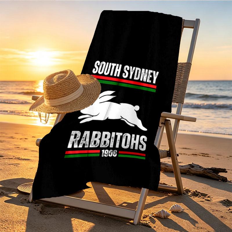 South Sydney Rabbitohs Print Beach Towel Design, Soft, Lightweight. for Home Bathroom, Spa, Pool, Yoga, Surfing, Camping, Gift for Family, Friend