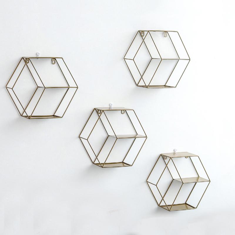 Nordic Style Storage Holders Iron Metal Wall Shelf Decor Home Living Room Bedroom Kid Room Geometric Figure Decoration Organizer