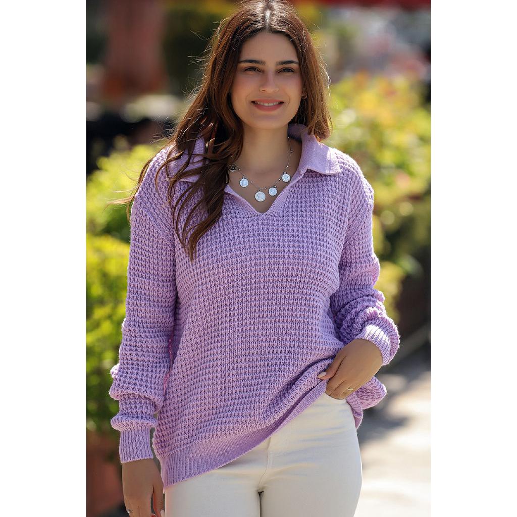 V Polo Neck Thessaloniki Rice Knitted Long Sleeve Comfortable Fit Winter Thick Knitwear Knitted Sweater