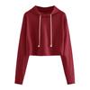Women Fall Spring Hoodie Drawstring Loose Solid Color Drawstring Elastic Cuff Short Length