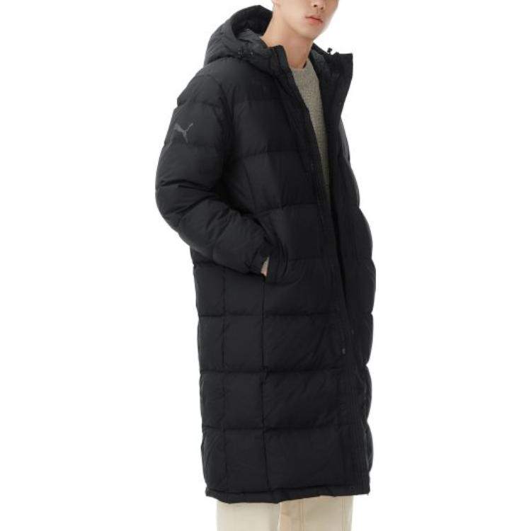 Puma Letter Print Long Hooded Down Jacket Unisex Outerwear Black 932547-01