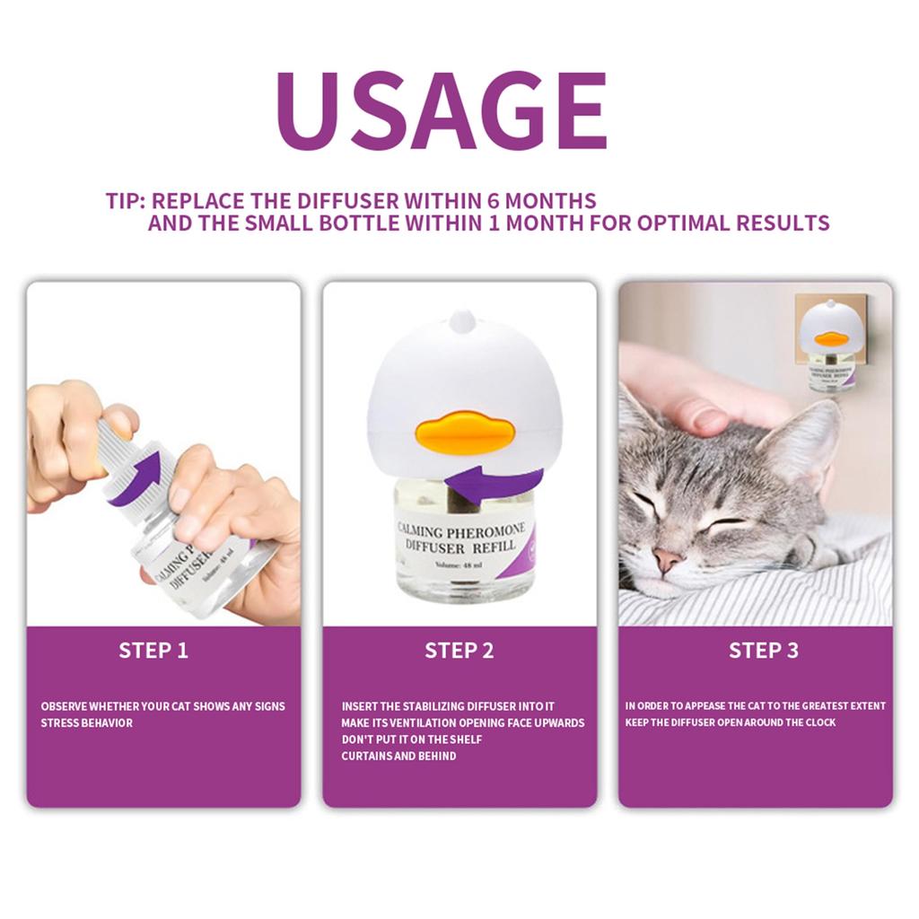 Диффузор для успокоения питомцев, 3 в 1 феромоны для питомцев, расслабляющие феромоны для облегчения стресса и тревоги у питомцев, уменьшения агрессии и лая, 1 диффузор 2 сменных блока(48 мл*2)