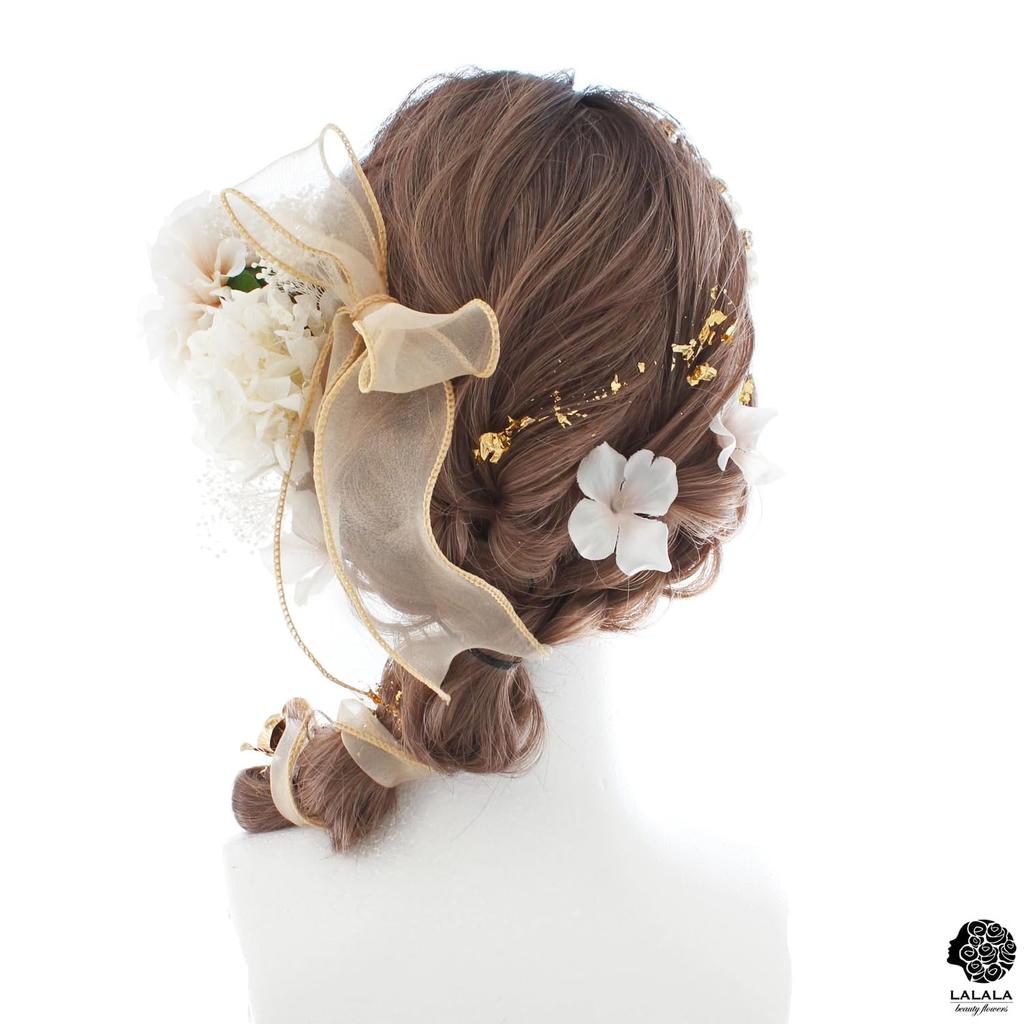 [LALALA beauty flowers] Gorgeous hair accessory perfect for coming-of-age ceremonies and graduations (beige) 2600LL