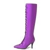Fashion Sweet Knee High Boots Women Shoes Fashion Lace-up Women's High Boots Sexy Purple High Heels Autumn Winter Party Shoes Big Size