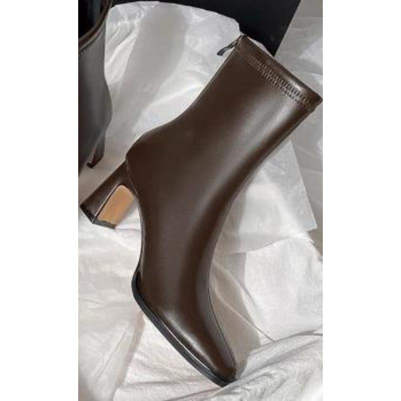 Новые женские ботильоны женские зимние черные сексуальные квадратные ботинки на низком каблуке удобные короткие ботинки на молнии белые эластичные обтягивающие ботинки