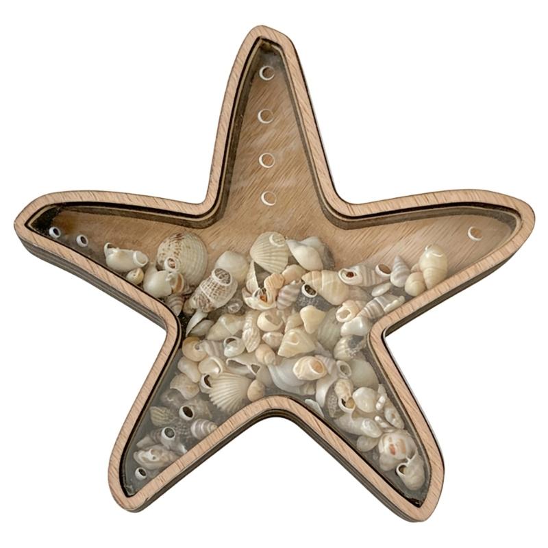 Starfishs Shape Seashells Display Box with Clear Acrylic Front Wood Seashells Holders for Shark Teeth Small Shadows Box
