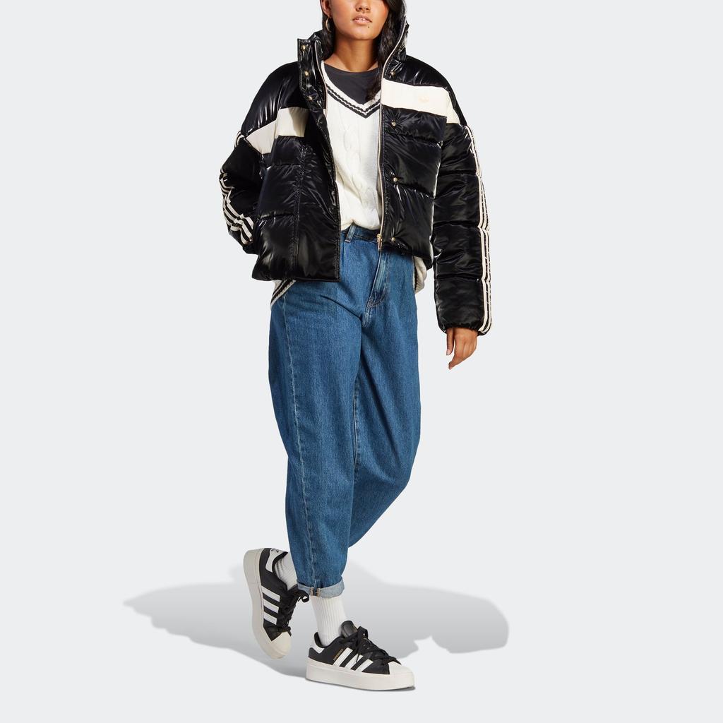 Adidas Originals Trefoil Puffer Jacket With Contrast Panel And Glossy Logo Print Women Jackets Black IA3919
