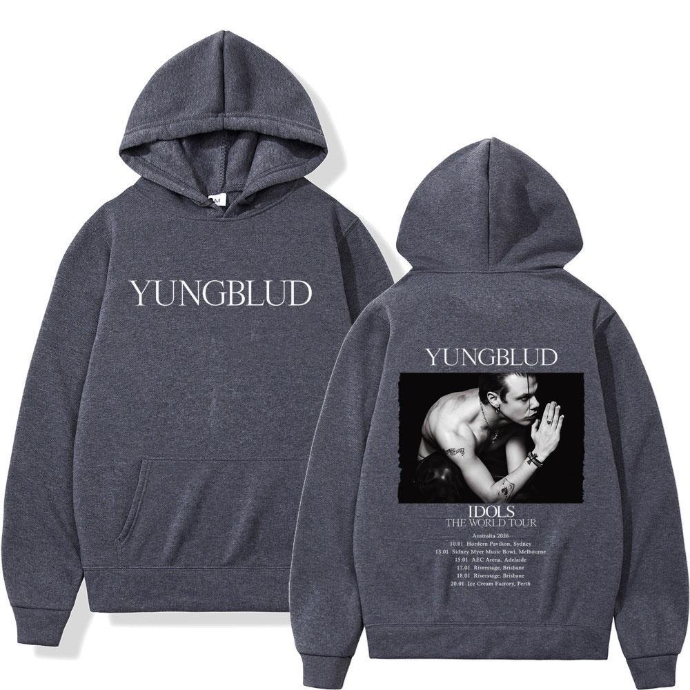 Худи с графикой из тура Yungblud IDOLS Мужское Женское Хип-хоп Пуловер С длинным рукавом Свободный Оверсайз Повседневная Мода Спортивный костюм