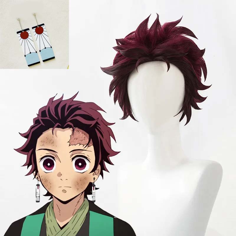 Kimetsu no Yaiba Танджиро Камадо Парик для косплея Короткий Каштаново-коричневый Термостойкие волосы Парики для косплея