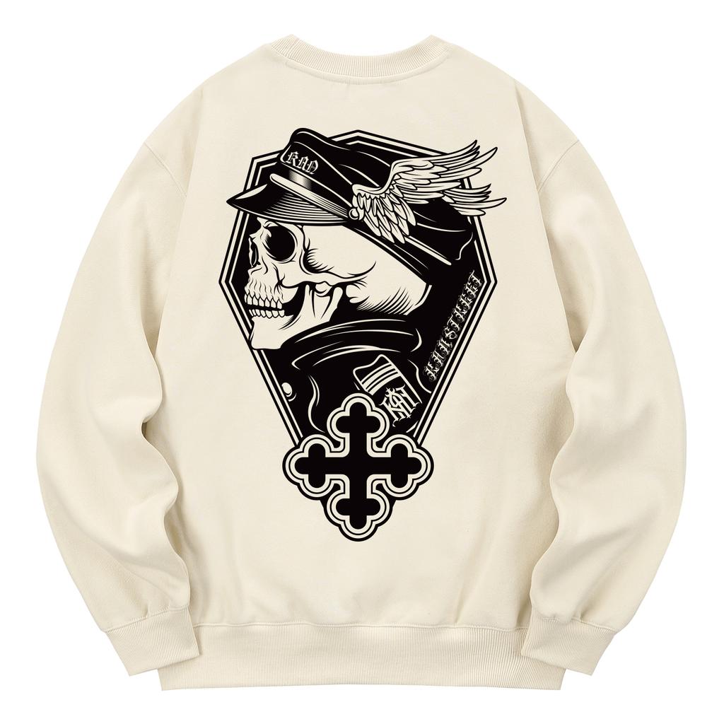 KAN6312 Kmc0119 Ghost Skull Fleece-Lined Sweatshirt - Cream
