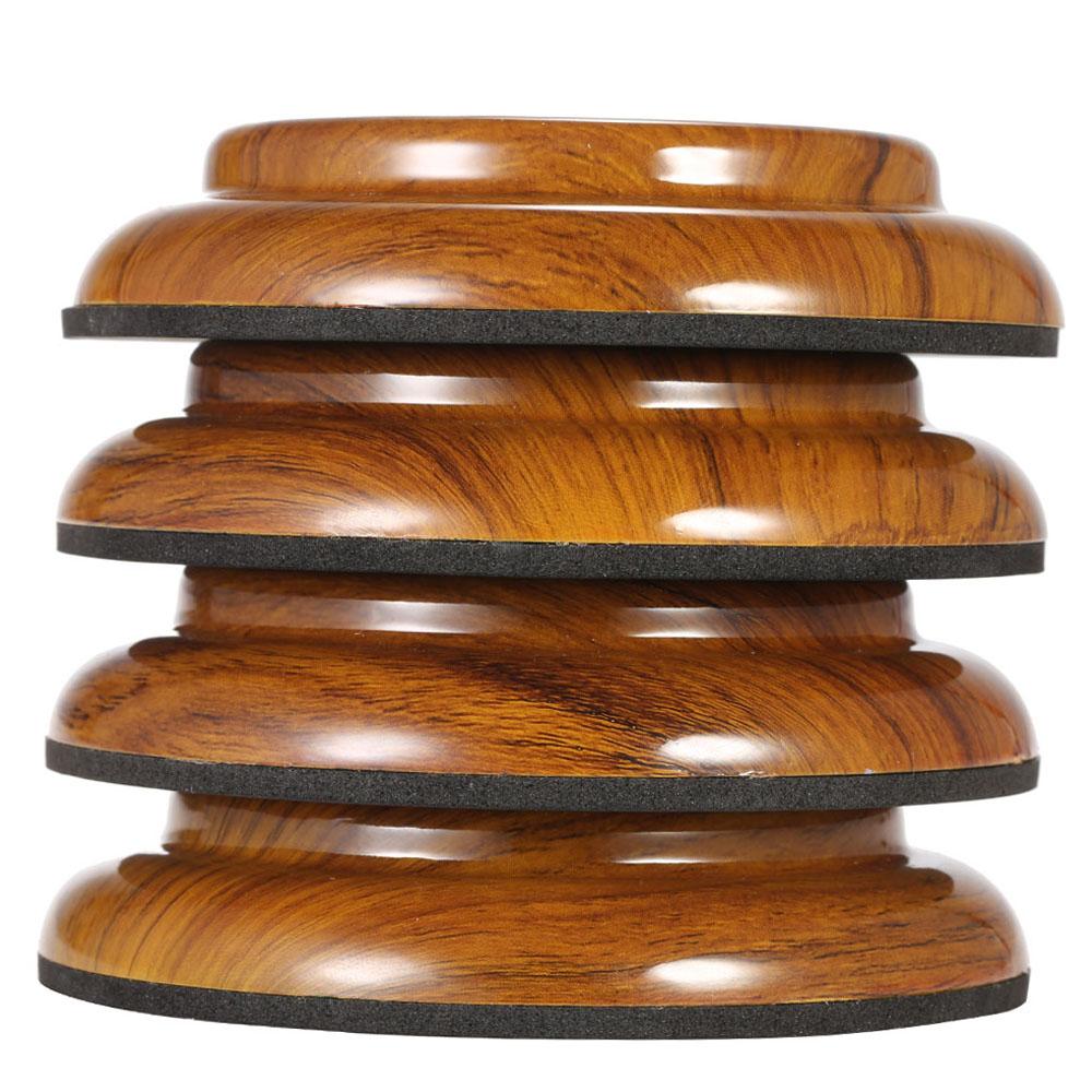 4pcs Set Double Round Acrylic Upright Piano Caster Cups W Rose Wood Pattern & EVA Anti Slip Mat