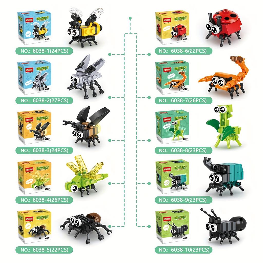 Insect Building Blocks Insect Model Different Little Insects Building Blocks Bee Ladybug Firefly Dragonfly Spider Toy For Boy/girl Children's Gifts