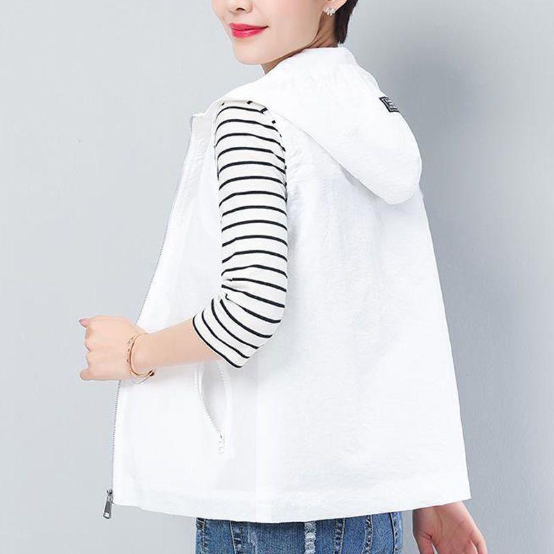 Женская тонкая куртка, солнцезащитный жилет с капюшоном, офисный повседневный жилет с капюшоном