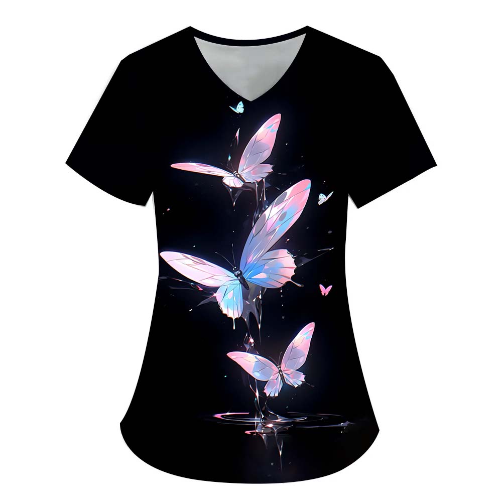 Хирургический костюм женский с принтом 3D-элементов бабочек, V-образным вырезом, карманами для медсестер, ветеринарная рабочая одежда, медицинская форма для женщин