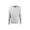 Polo Solid Logo Pattern Chunky Cable Knit Crew Neck Sweater Men Sweater Gray 710775885002
