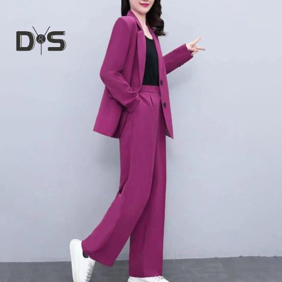 2 шт./компл., женское пальто, брюки, костюм, формальный деловой стиль, кардиган с отворотом и пуговицами, с длинным рукавом, прямая, широкая, плюс размер, куртка для поездок на работу, брюки