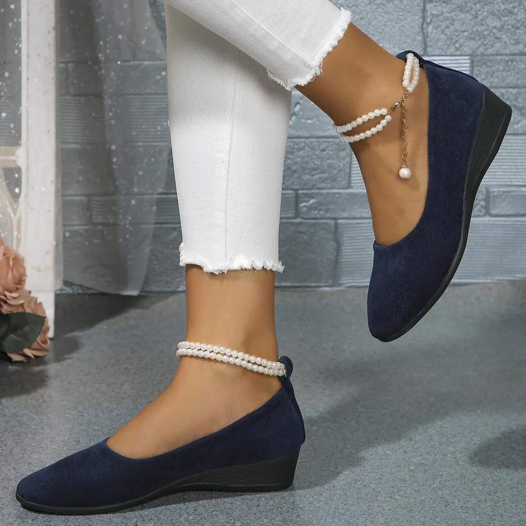 Summer Round Toe Comfortable Casual Bow Solid Color Retro Women's Shoes Shallow Mouth Breathable Light Wedge Platform Shoes