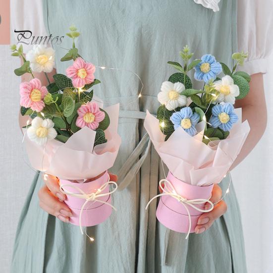 Букет крючком со светодиодной подсветкой, ручной работы, вязаный цветок, искусственный букет, яркий внешний вид, фальшивый букет, подарок на День святого Валентина