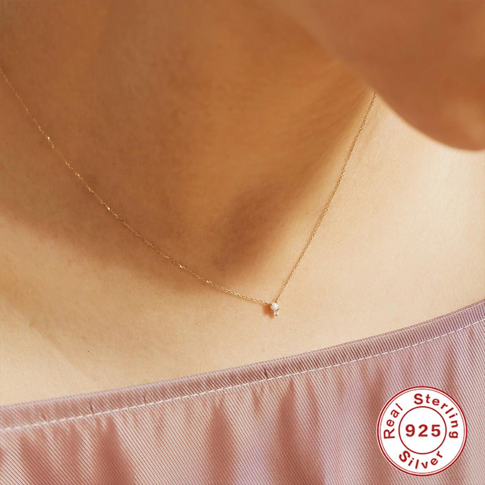 Fashion S925 Sterling Silver Wind Simple Pearl Diamond Ladies Premium Elegant Necklace