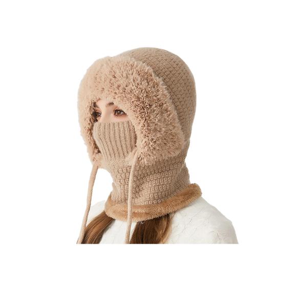 Вязаная шапка 3 в 1 женская мягкая плюшевая зимняя шапка-шарф с защитой лица, регулируемые ремешки, ветрозащитный дизайн с капюшоном, шарф