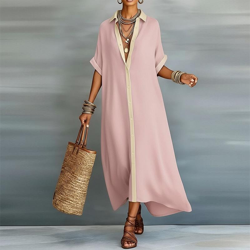 2026 women's spring new, Amazon cross-border Europe and the United States, fashionable and casual loose button solid color dress