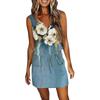 Women's Summer V-Neck Sleeveless Drawstring With Pocket Floral Print Casual Dresses
