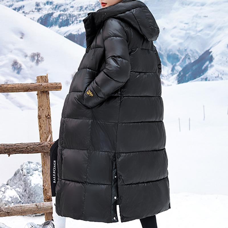 Модные зимние длинные парки для женщин, черные пальто с элегантными свободными теплыми женскими куртками с капюшоном, пальто больших размеров