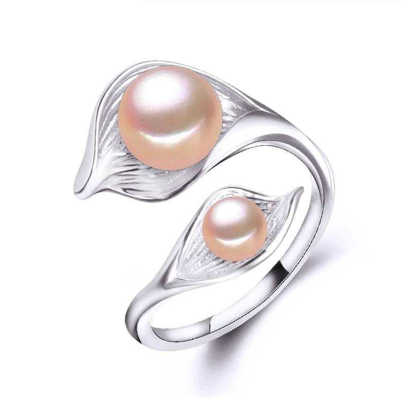 FENASY Натуральные пресноводные двойные жемчужные кольца для женщин Модное регулируемое серебряное кольцо Подарки на день рождения