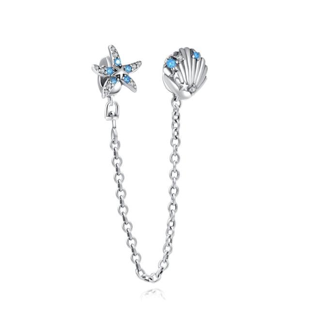 Silver 925 Zirconia Butterfly Flower Crown Safety Chain Charm Bead Fit Bracelet Pendant DIY Jewelry For Women