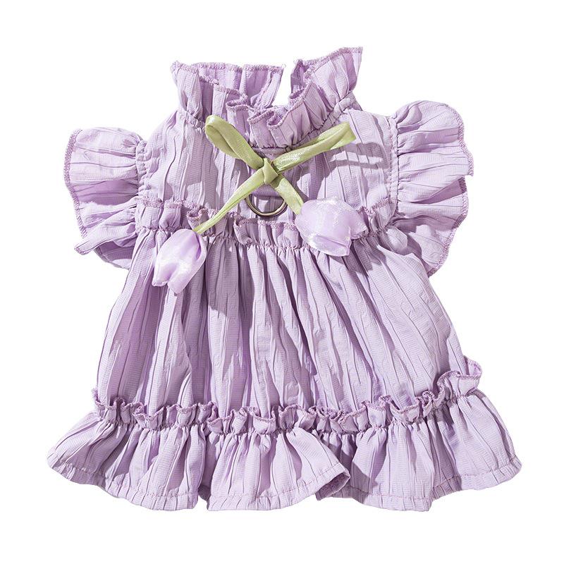 Cat Clothes Spring Summer Princess Style Tulip Pleated Dress Blue Cat Kitten Hairless Cat Pet Cat Clothing