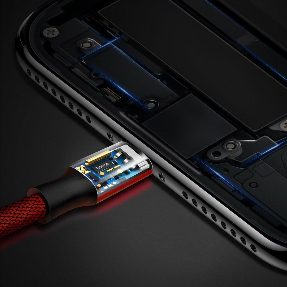 Fabric braided USB cable iPhone Lightning 18m red