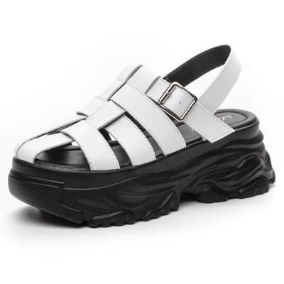 Модные 7 см новые босоножки на танкетке на платформе в стиле ретро из британской микрофибры из кожи, женская обувь, модные женские мюли, горячая распродажа, лето