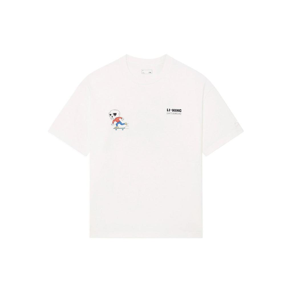Li Ning X Pablo Ientile Collaboration Skateboard Series Cartoon Skull Print Loose Short Sleeve Футболка унисекс Топы Off-White AHSS863-2