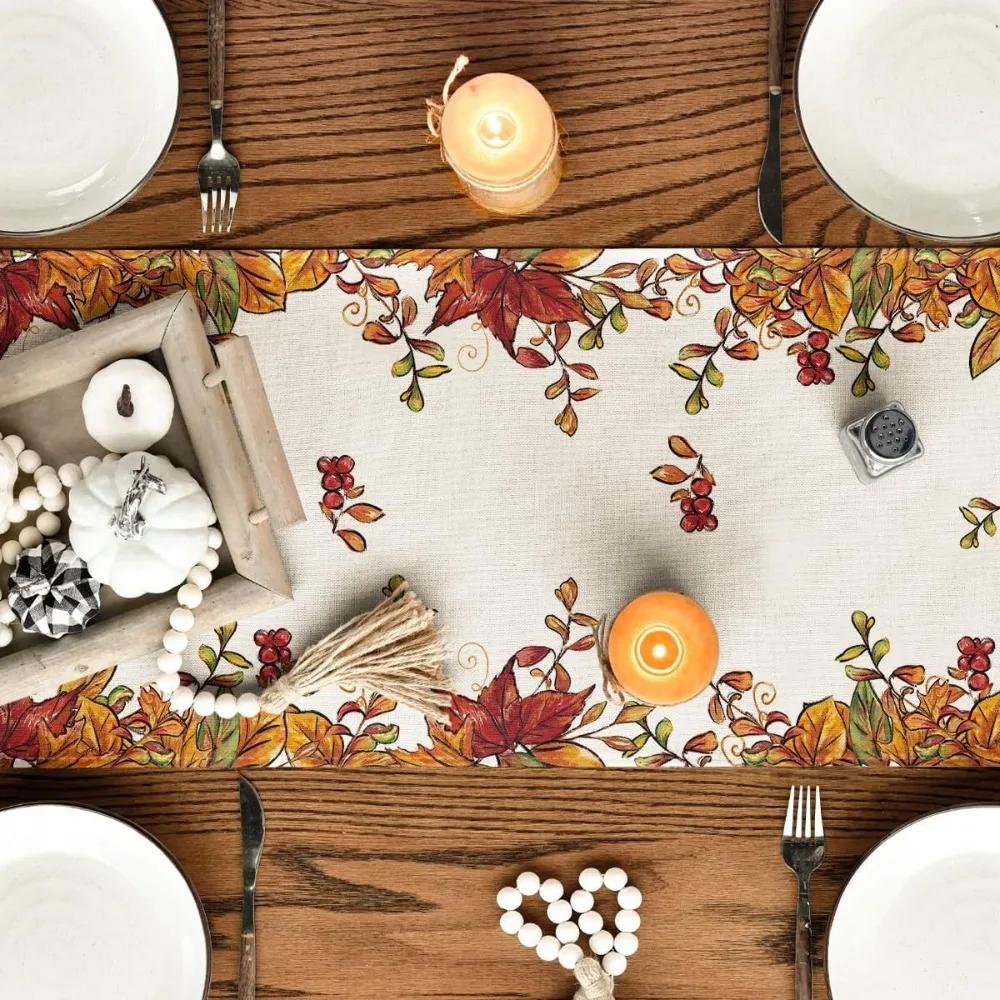 Дорожка для обеденного стола с кленовым листом и тыквой на День благодарения, для домашней кухни, для столовой, для вечеринки, моющаяся, многостильная