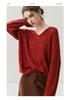 2025 Autumn/Winter Women's Leaf Pattern V-Neck Cashmere Knit Sweater Jumper