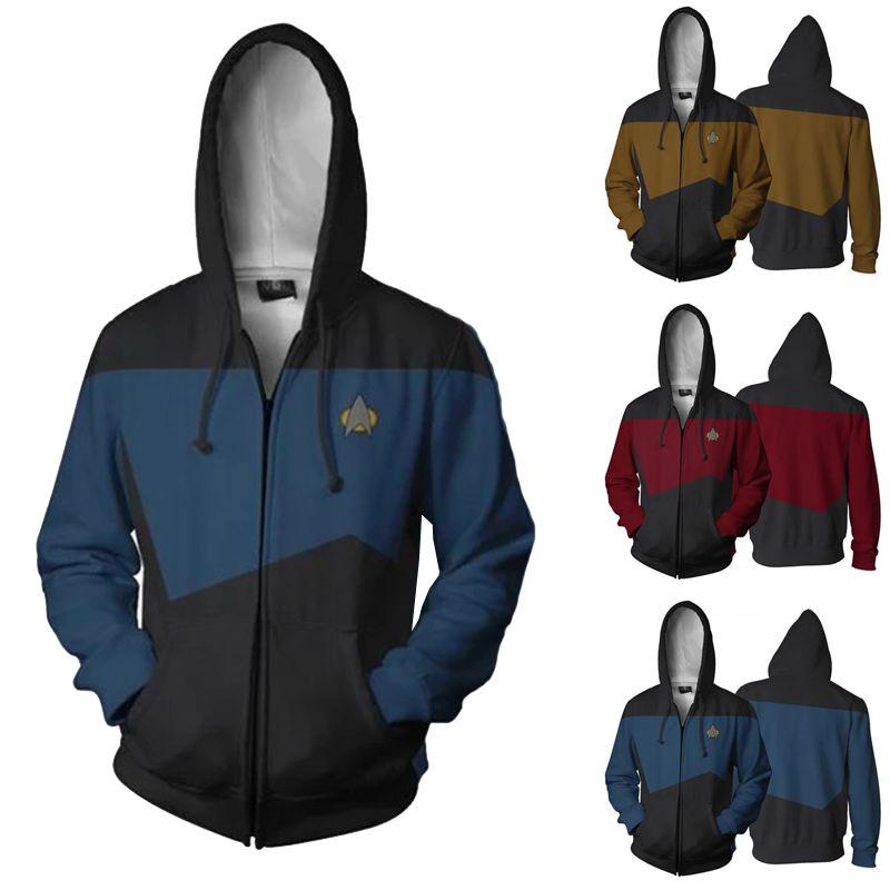 Star Trek Voyager Commander Капитан Толстовка на молнии Костюм Мужская куртка с капюшоном