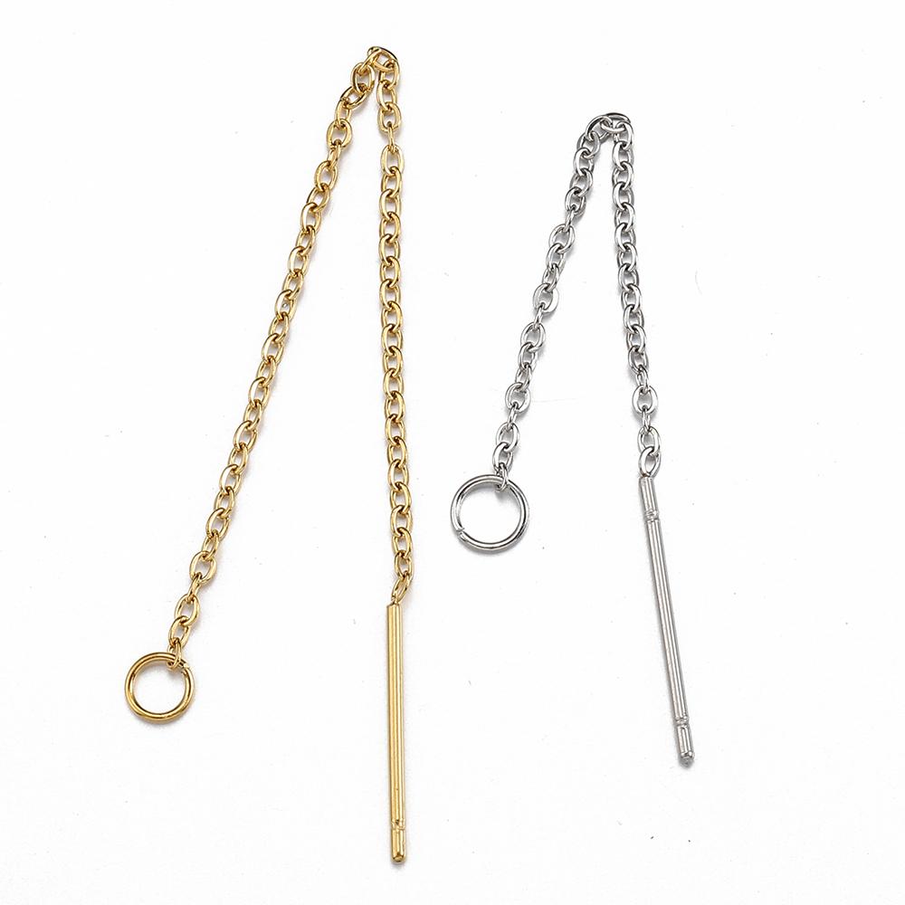 10pcs Gold Color Stainless Steel 6cm 8cm 10cm Long Chain Ear Line Earrings Earwire Women Drop Dangle Earrings Jewelry Making DIY