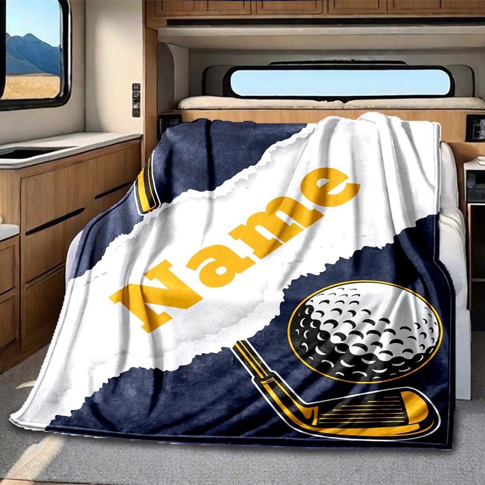Golf Theme Customize Your Name Rv Blanket Comfortable Soft Lightweight Allseason Multipurpose Blanket For Travel Camping Picnics Sofas Rvs Bedding