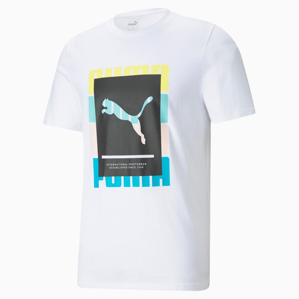Puma Colorblock Letter Logo Print Crew Neck T-Shirt Men Tops White 671244-02