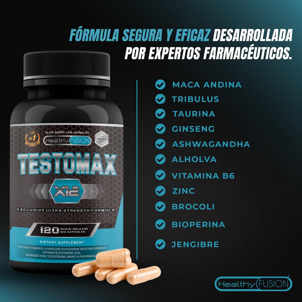 Здоровый синтез TestoMax | Энергетический усилитель тестостерона | Мака, женьшень, трибулус, таурин и витамины | 120у