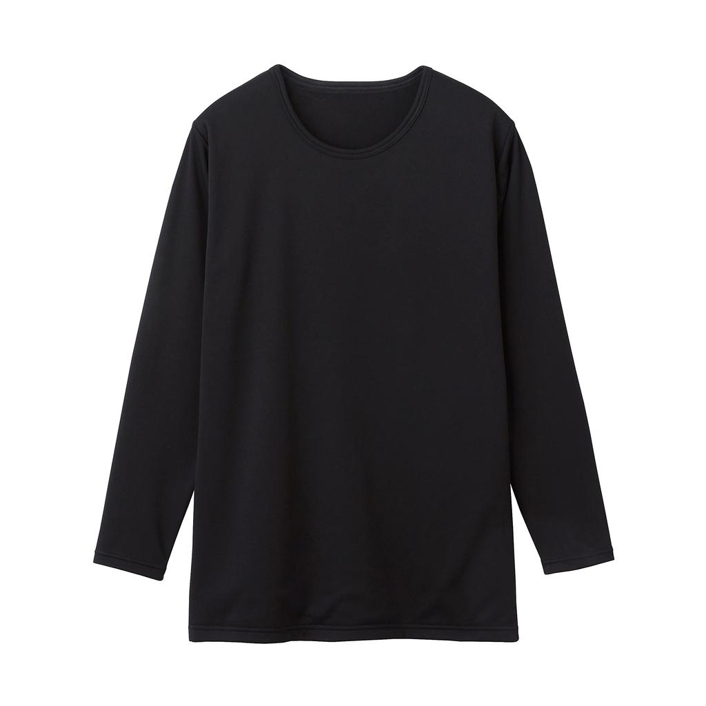 Gunze YW1808A Windproof Long Crew Neck Inner Size L Size Men's Shirt, Black, (Japanese L)