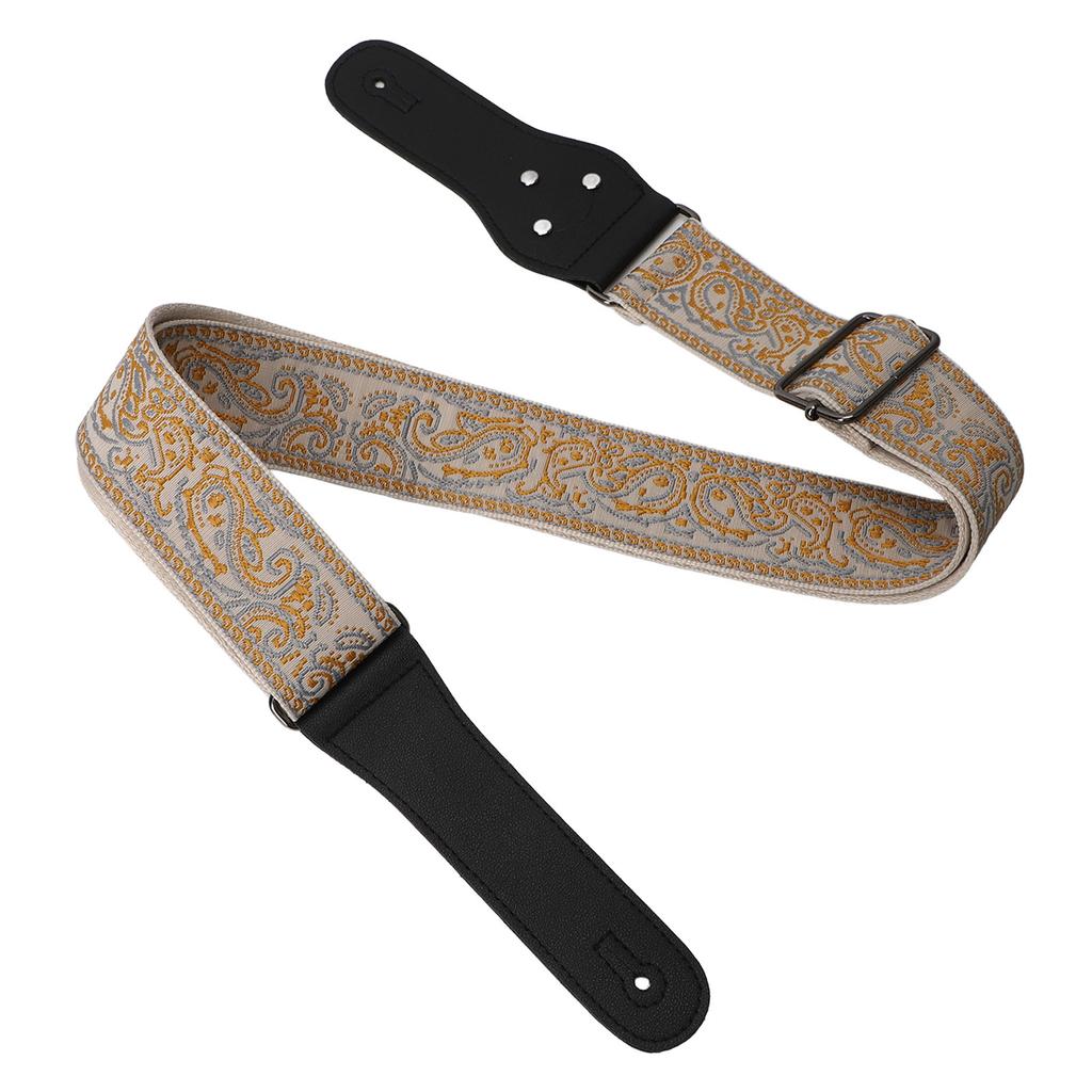 Винтажный вышитый гитарный ремень, регулируемой длины, широкий гитарный ремень для акустических и электрогитар, бас-гитар, золотой