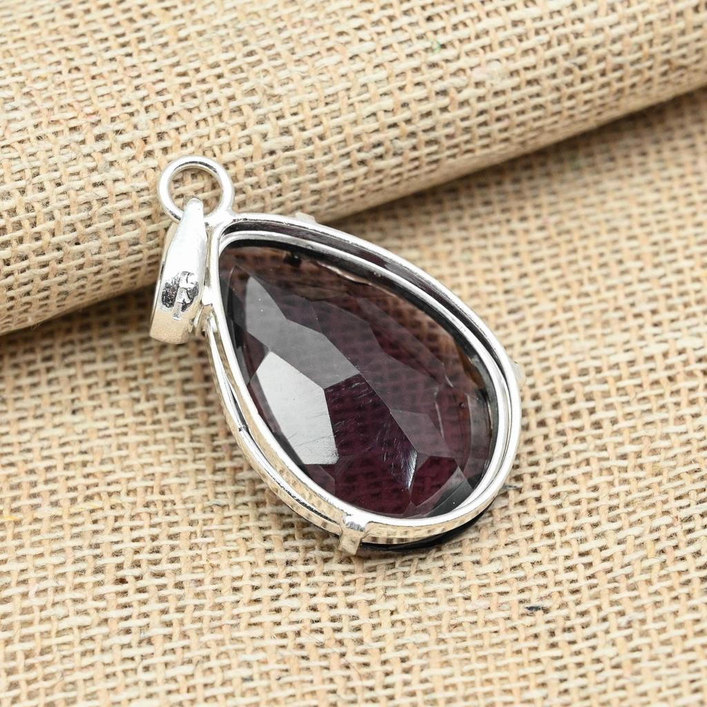 Faceted Amethyst Gemstone 925 Sterling Silver Handmade Gorgeous Pendant Jewelry
