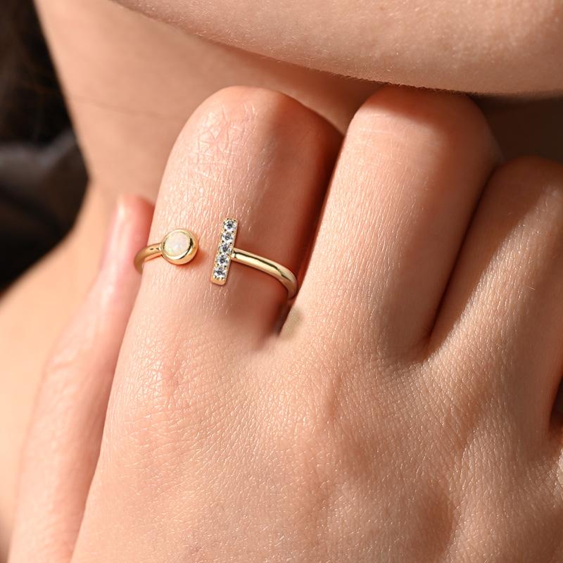 Original 925 Sterling Silver Opal Ring Size Adjustable Open Gold Ring For Women Vintage Elegant Jewelry Gift